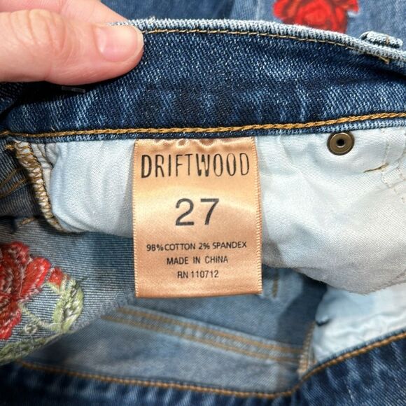 Driftwood Joyce Classic Fit W27 L27 Embroidered Floral Rose Distressed Raw Jeans - Picture 8 of 9